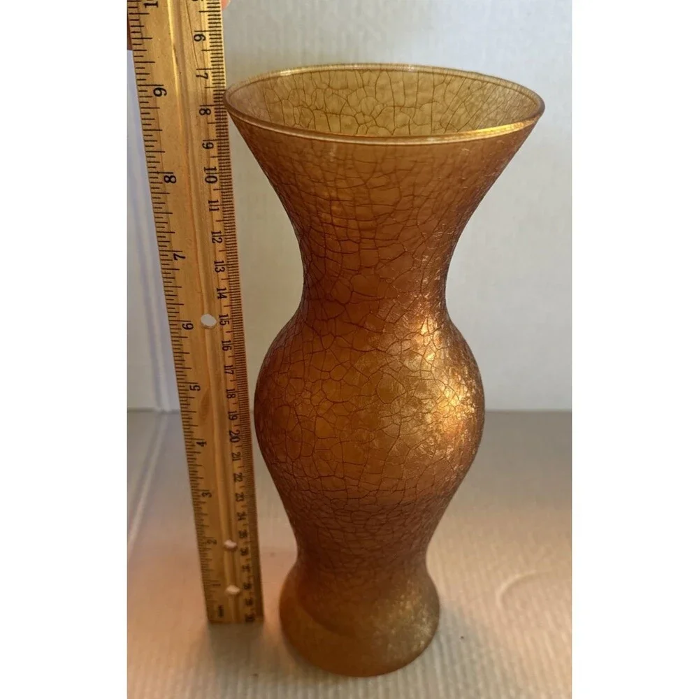 Vintage Amber  Crackle Glass Vase 9